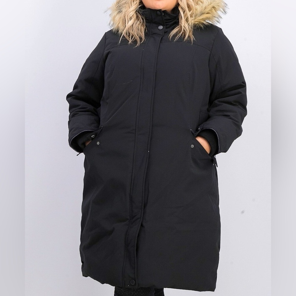 Cole Haan Black Puffer Coat with Fur Hood